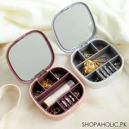 mini portable travel cosmetic and jewelry storage box organizer with mirror image8