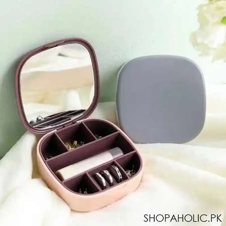 mini portable travel cosmetic and jewelry storage box organizer with mirror main image