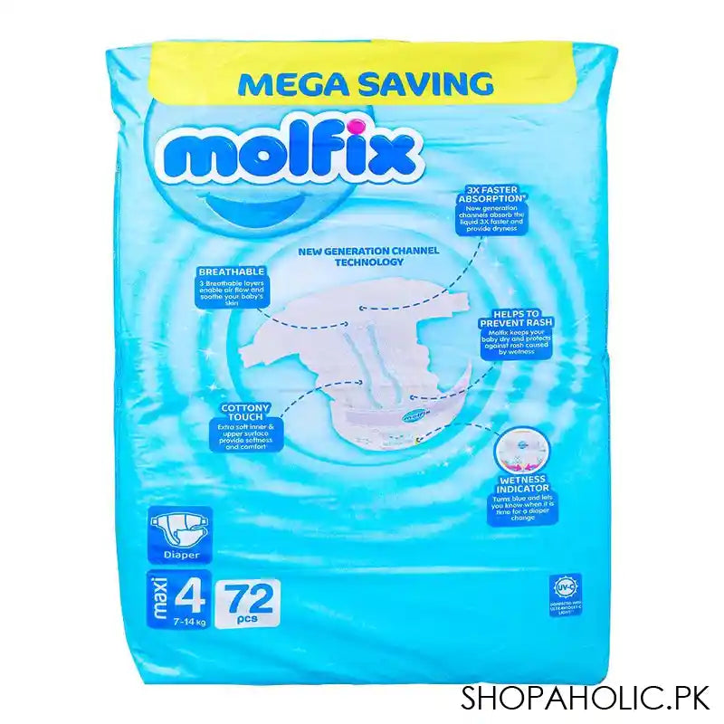 Molfix Diaper 4 Maxi, Mega Saving, 7-14 KG, 72-Pack - Image 4