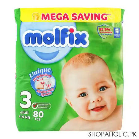 molfix diaper no. 3, midi, mega pack, 4 9 kg, 80 pack main image