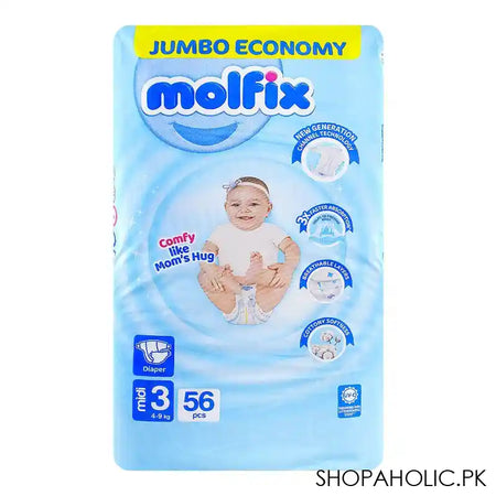 Molfix Diapers 3 Medium, Jumbo Economy Pack, 4-9kg, 56-Pack - Image 3