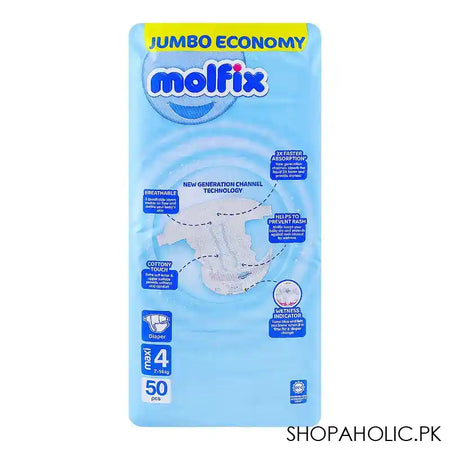 Molfix Diapers 4 Maxi, Jumbo Economy Pack, 7-14kg, 50-Pack - Image 4