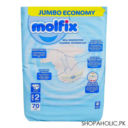 Molfix Diapers Jumbo Economy Pack, Mini No-2, 3-6 kg, 70-Pack - Image 4