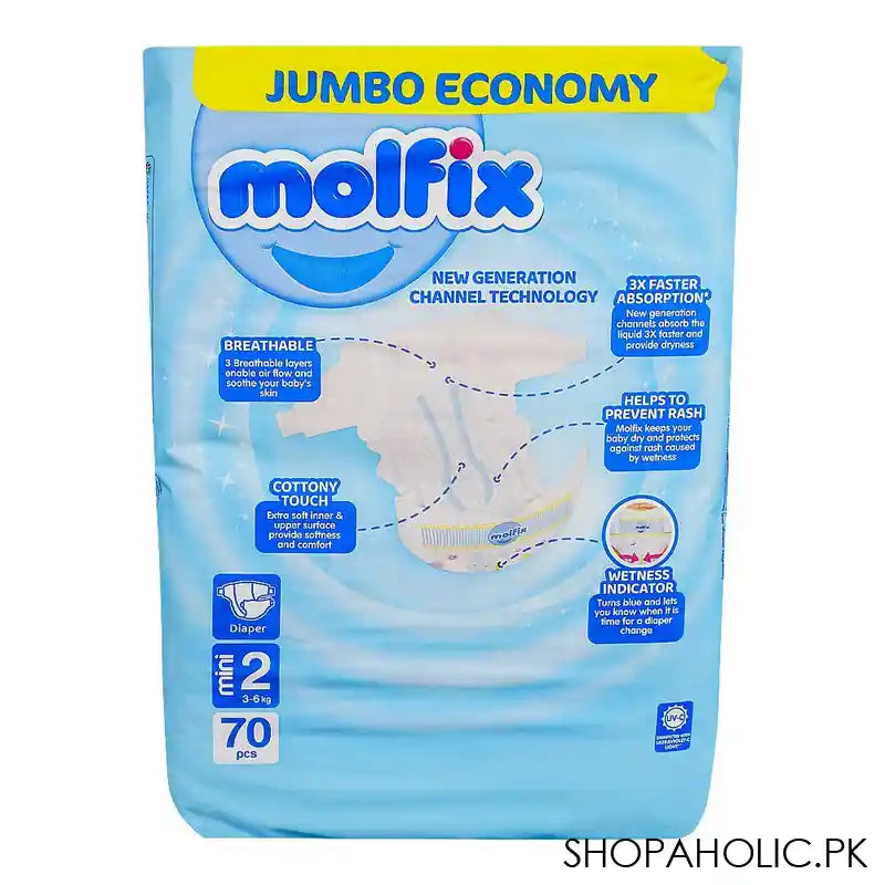 Molfix Diapers Jumbo Economy Pack, Mini No-2, 3-6 kg, 70-Pack - Image 4