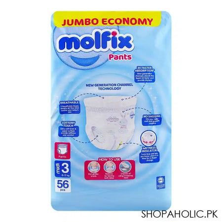 Molfix Pants 3 Medium, Jumbo Economy Pack, 6-11kg, 56-Pack - Main Image