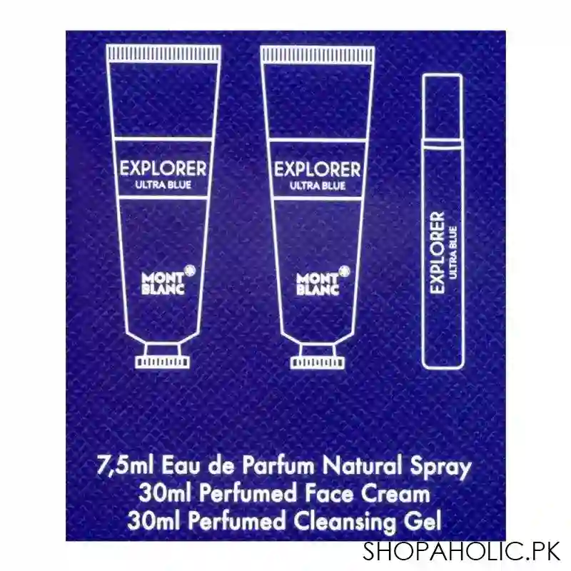 mont blanc explorer ultra blue eau de parfum 7.5ml, + face cream 30ml, + cleansing gel 30ml, grooming kit image3