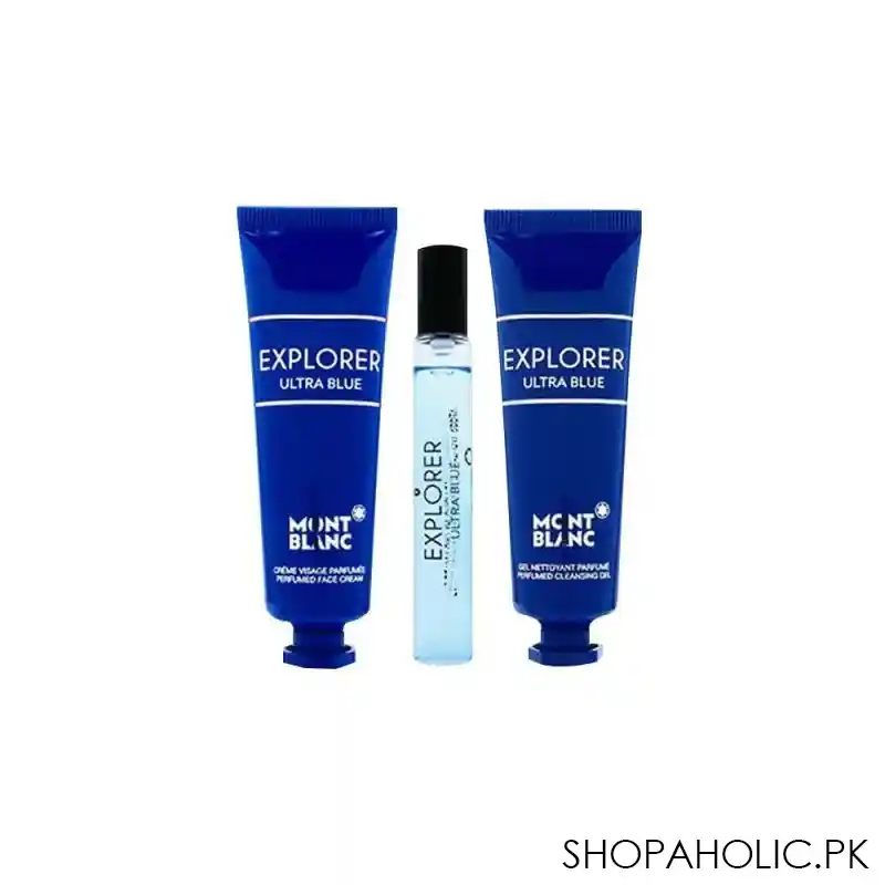 mont blanc explorer ultra blue eau de parfum 7.5ml, + face cream 30ml, + cleansing gel 30ml, grooming kit main image