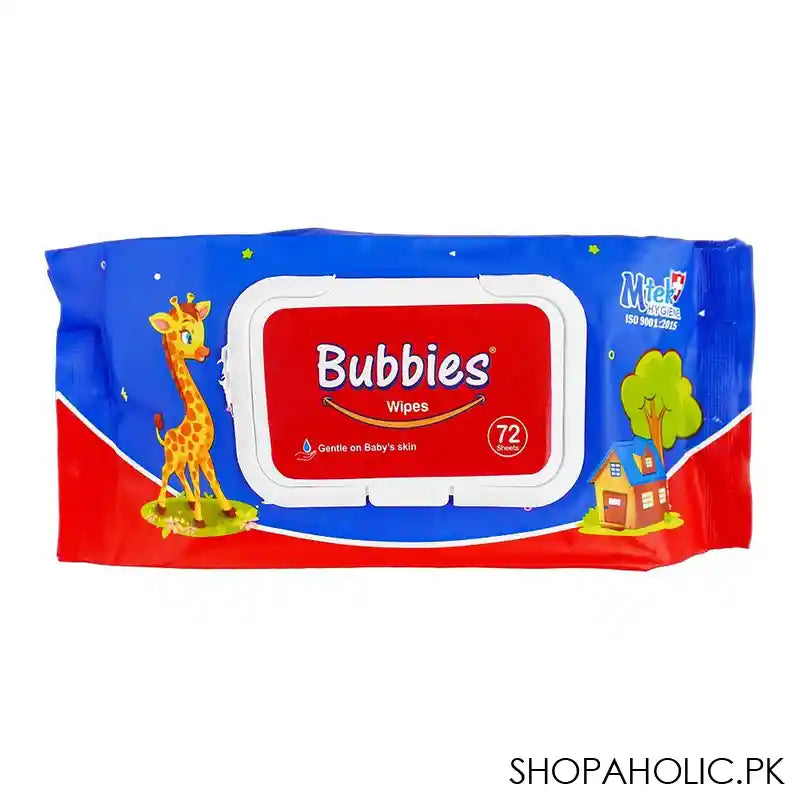 Mtek Hygiene Bubbies Baby Wipes With Aloe Vera & Vitamin-E, Clinically Proven, Alcohol Free, 72-Sheets - Main Image