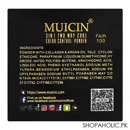 Muicin 3-In-1 Two Way Cake Color Control Compact Face Powder, 100 Fair - Image 3