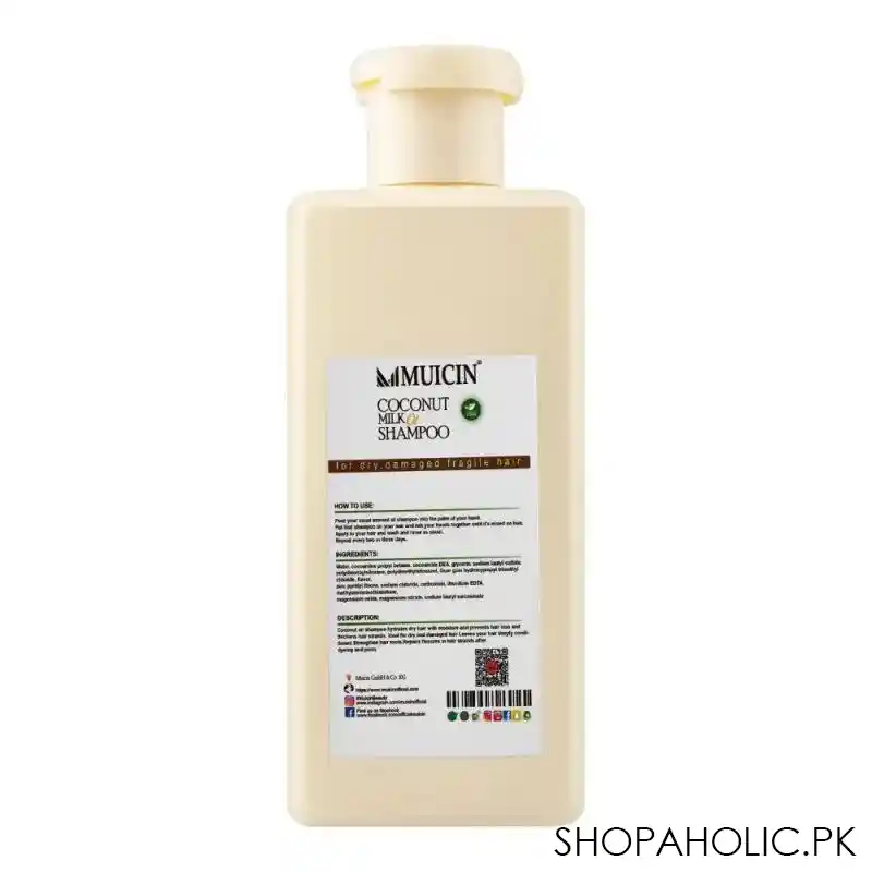 muicin coconut milk oil vegan moisture repair shampoo, for dry, damaged & fragile hair, 280ml image2