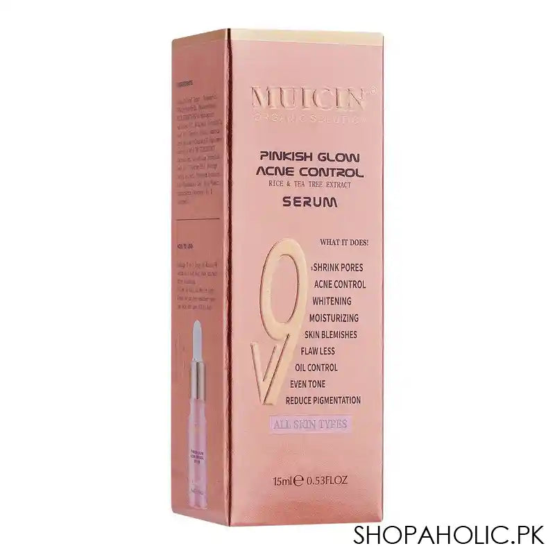 Muicin V9 Pinkish Glow Acne Control Rice + Tea Tree Serum, All Skin Types, 15ml - Main Image