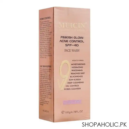 muicin v9 pinkish glow acne control spf 40 all skin type face wash, all skin types, 100g main image