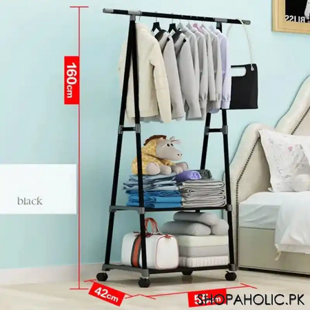 multifunction triangle floor standing clothes rack with wheel image4