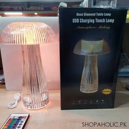 mushroom design usb rechargeable crystal rose diamond table touch lamp image2