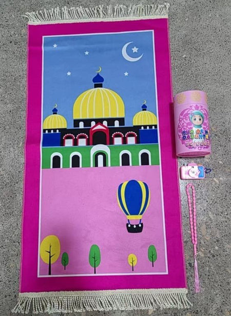 Kids Special Prayer Mat (Salah Mat) Set with Tasbeeh, Image Camera and Coin Box