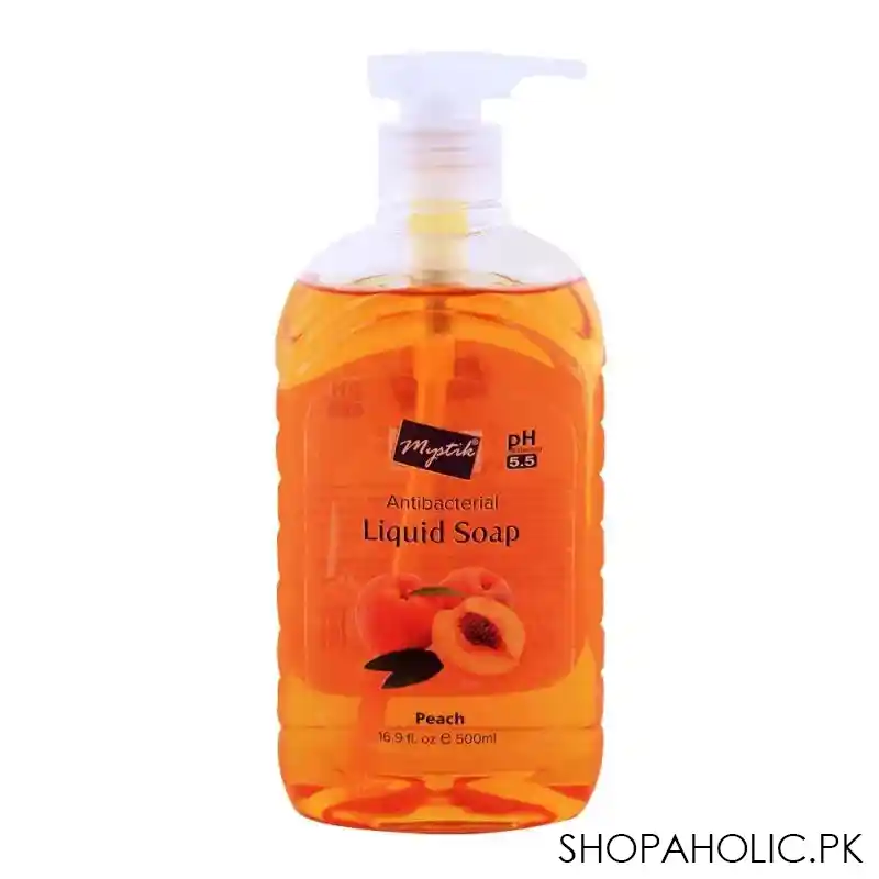 mystik anti bacterial liquid soap, peach 500ml main image