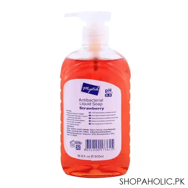 mystik anti bacterial liquid soap, strawberry 500ml image2
