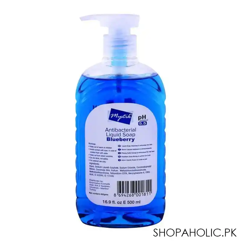 mystik blueberry anti bacterial liquid soap 500ml image2