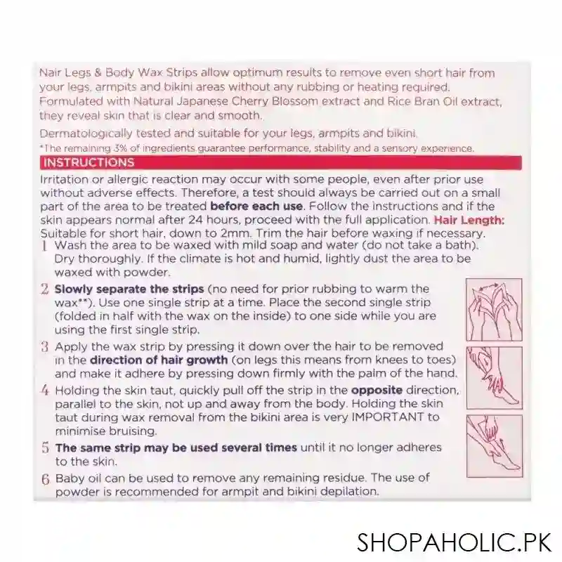 nair hair remover 97% natural origin formula sensitive skin body wax strips, 20 pack image3