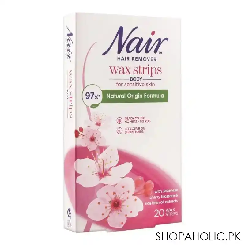 nair hair remover 97% natural origin formula sensitive skin body wax strips, 20 pack main image