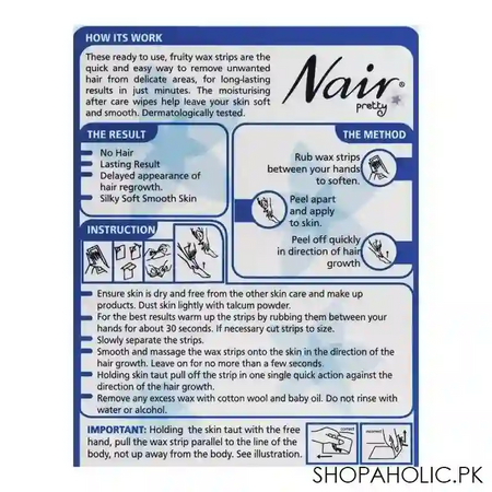 nair pretty mini wax strips, for body, bikini & sensitive areas, with chamomile & blueberry extract, 12 pack image4