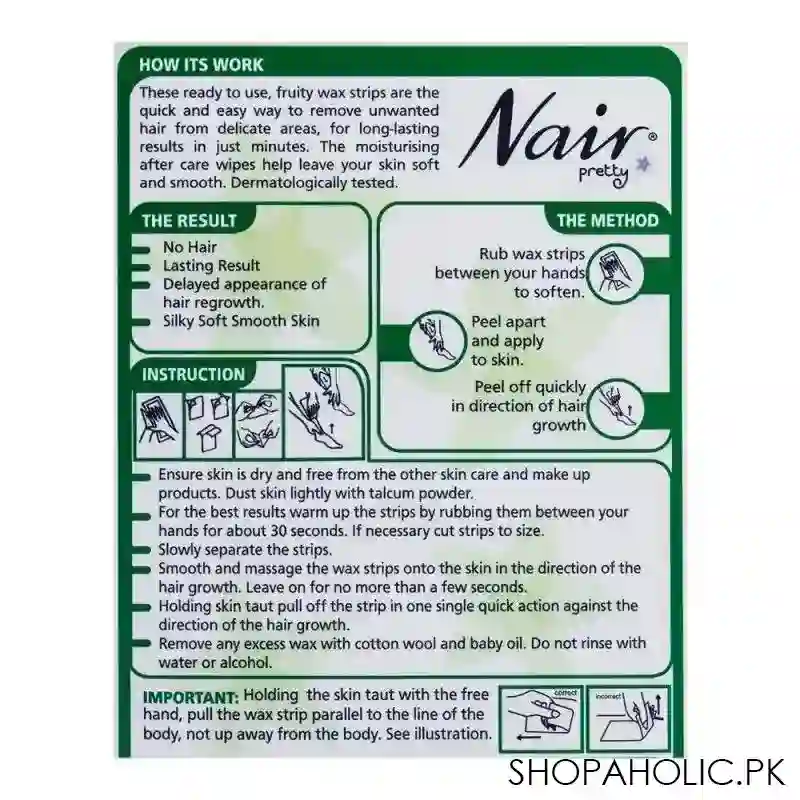 nair pretty mini wax strips, for body, bikini & sensitive areas, with chamomile & green apple extract, 12 pack image4