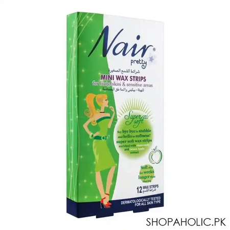 nair pretty mini wax strips, for body, bikini & sensitive areas, with chamomile & green apple extract, 12 pack main image