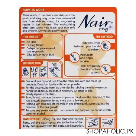 nair pretty mini wax strips, for body, bikini & sensitive areas, with chamomile & lemon extract, 12 pack image4