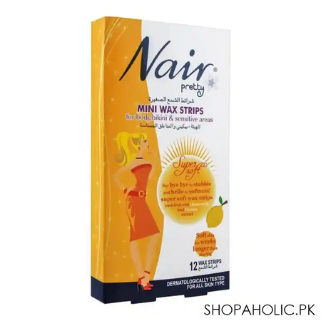nair pretty mini wax strips, for body, bikini & sensitive areas, with chamomile & lemon extract, 12 pack main image
