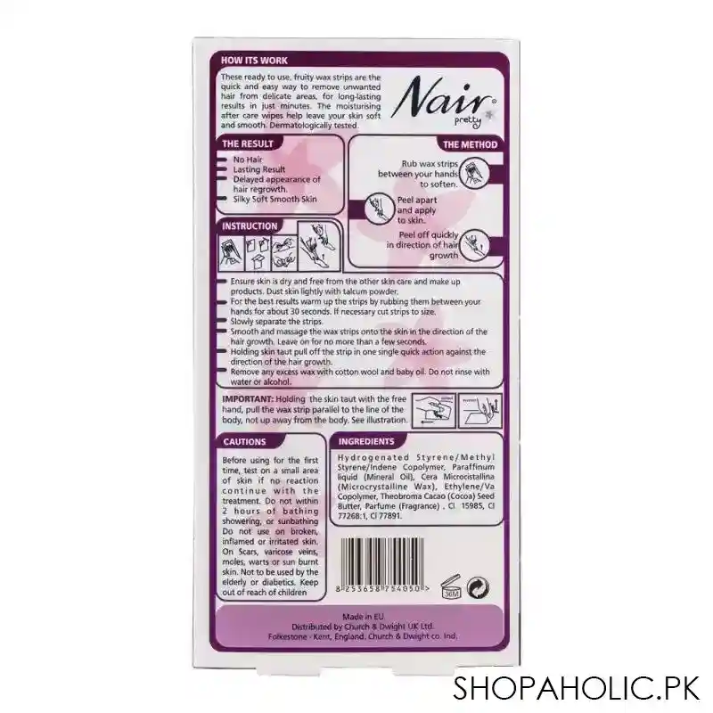 nair pretty mini wax strips, for body, bikini & sensitive areas, with chamomile & raspberry extract, 12 pack image2