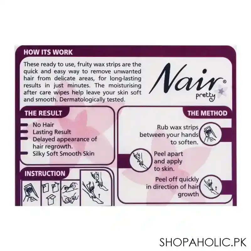 nair pretty mini wax strips, for body, bikini & sensitive areas, with chamomile & raspberry extract, 12 pack image4