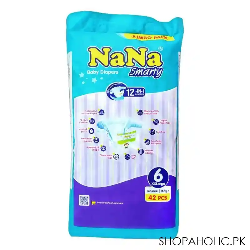 nana smarty baby diapers trainee, 16 kg+ no. 6, xxlarge, 42 pack image2