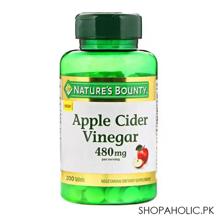 nature's bounty apple cider vinegar, 480mg, 200 tablets, vegetarian dietary supplement main image