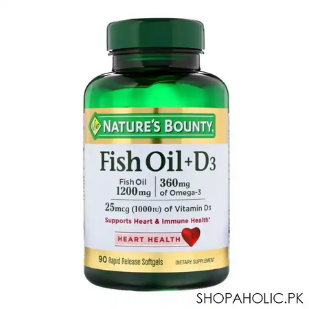 nature's bounty fish oil + d3, 1200mg + 1000iu, 90 softgels, dietary supplement main image