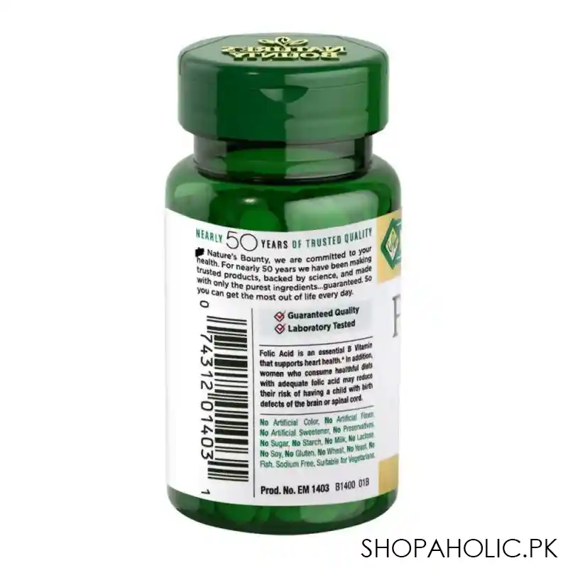 nature's bounty folic acid, 400mcg, 250 tablets, vitamin supplement image2