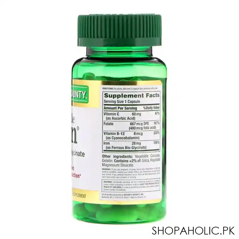 nature's bounty gentle iron, 28mg, 90 capsules, mineral supplement image2