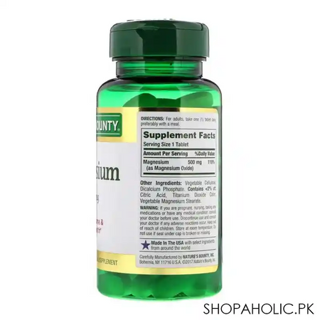 nature's bounty magnesium, 500mg, 100 coated tablets, mineral supplement image2