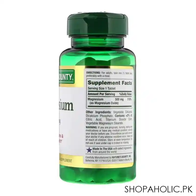 nature's bounty magnesium, 500mg, 100 coated tablets, mineral supplement image2