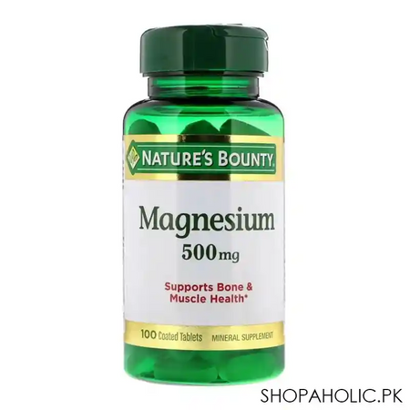 nature's bounty magnesium, 500mg, 100 coated tablets, mineral supplement main image