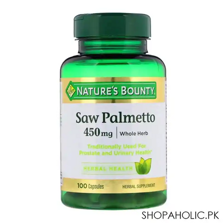 nature's bounty saw palmetto, 450mg, 100 capsules, herbal supplement main image