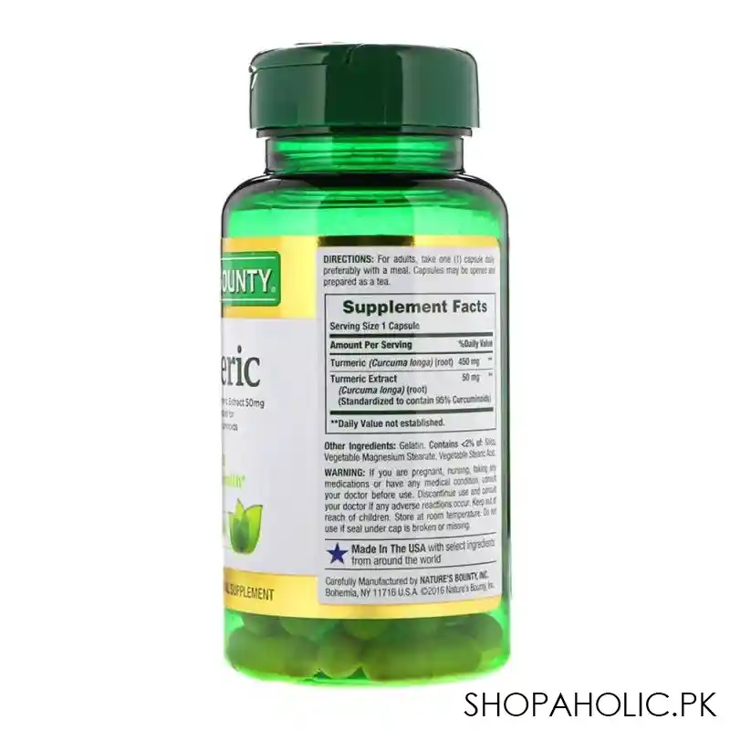 natures bounty turmeric, 450mg, 60 capsules, herbal supplement image2