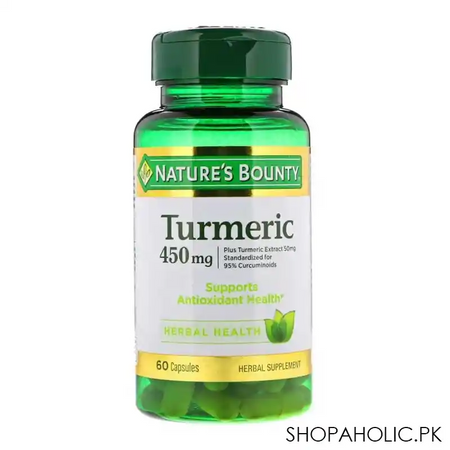 natures bounty turmeric, 450mg, 60 capsules, herbal supplement main image