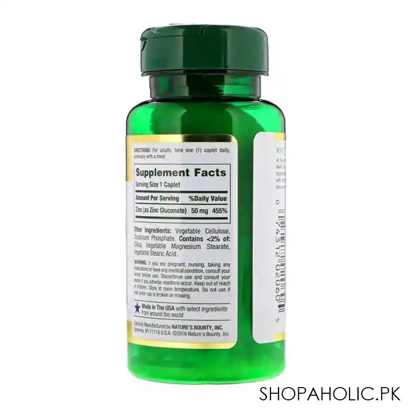nature's bounty zinc 50mg, 100 caplets, dietary supplement image2