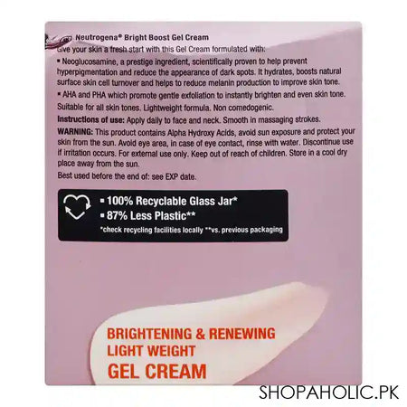 Neutrogena Bright Boost Neoglucosamine AHA+PHA Gel Cream, For All Skin Types, Reduce Hyperpigmentation & Dark Spots, 50ml - Image 3