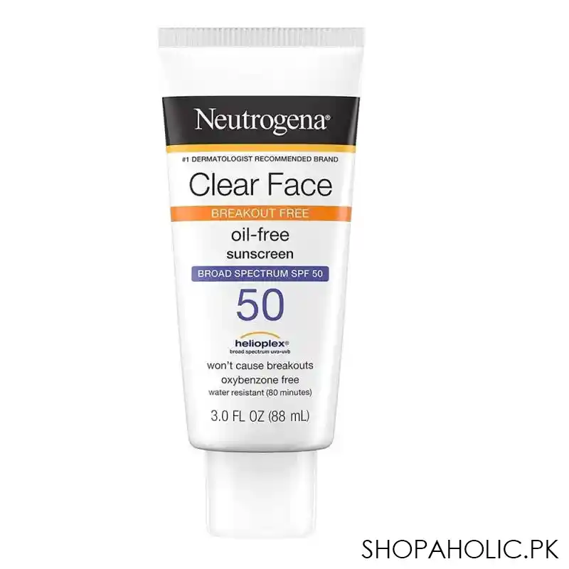 neutrogena clear face breakout free, oil free spf 50 sunscreen, 88ml main image