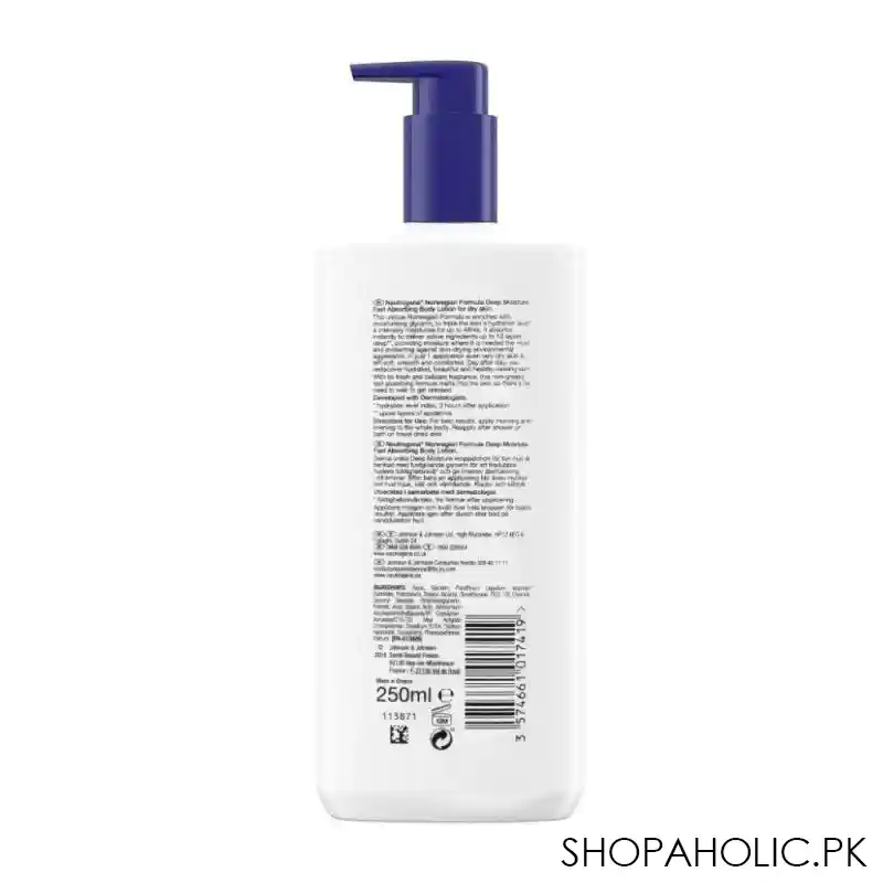 neutrogena deep moisture dry body lotion, fast absorbing body lotion for dry skin, 250ml image2