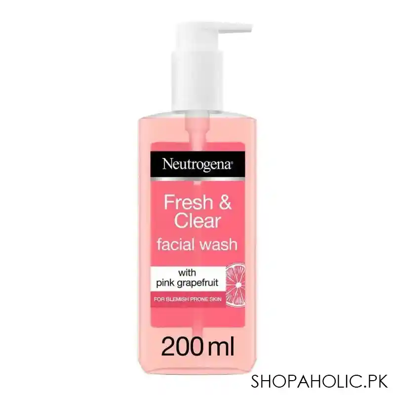 neutrogena fresh & clear pink grapefruit facial wash, for blemish prone skin, 200ml main image