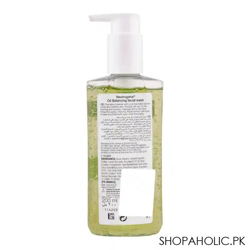 Neutrogena Oil Balancing With Lime Oil Free Skin Facial Wash, 200ml - Image 2