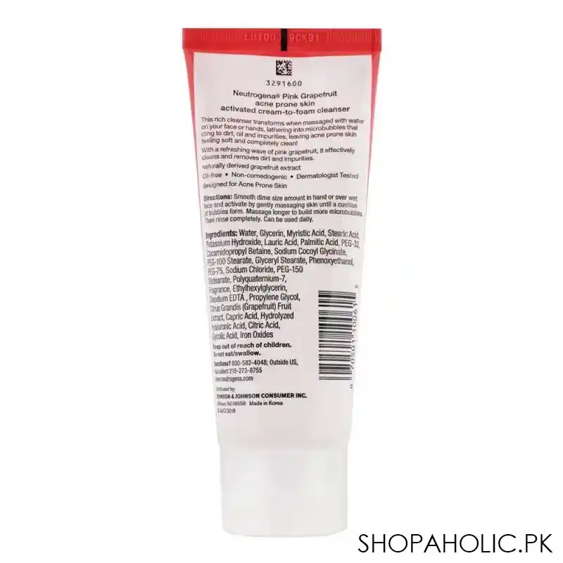 neutrogena pink grapefruit acne prone skin activated cream to foam cleanser, 100g image2