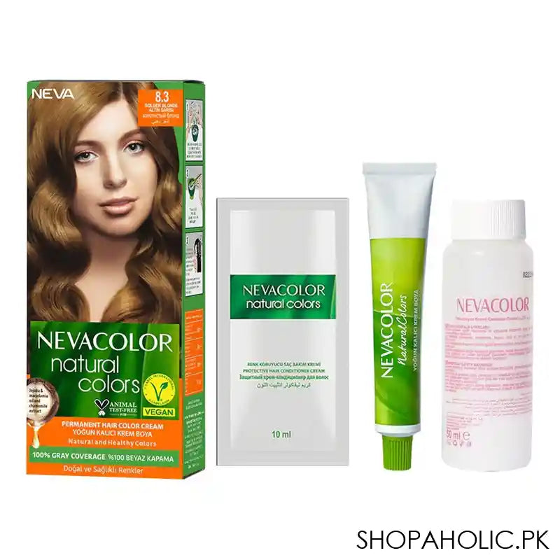 Neva Hair Color Kit, 100% Gray Coverage, Vegan, 50ml, 8.3 Golden Blonde - Image 4